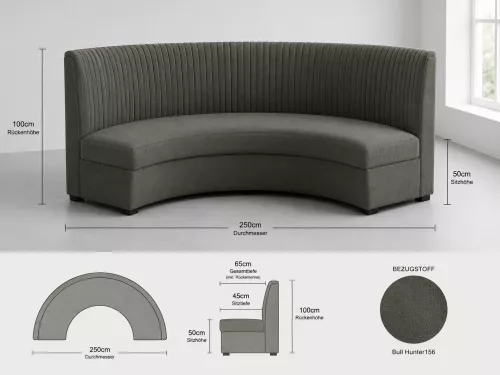 Dinning Bench (half Round) Diameter 250cm Back Hight 100cm  Steppung wie SoHo Bull Hunter 156