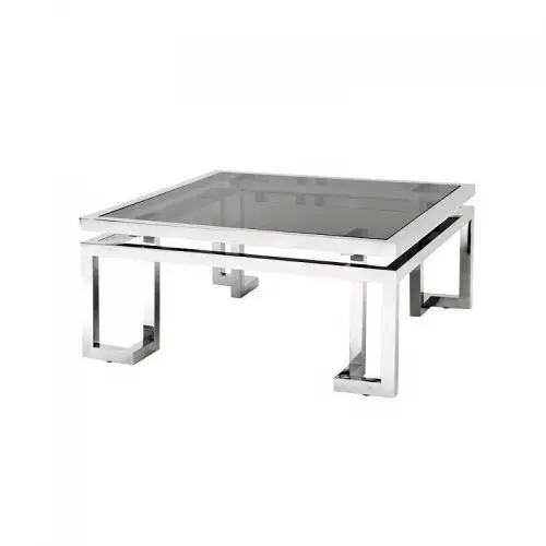  Coffee Table Alvin 100x100x45cm with Black Glass