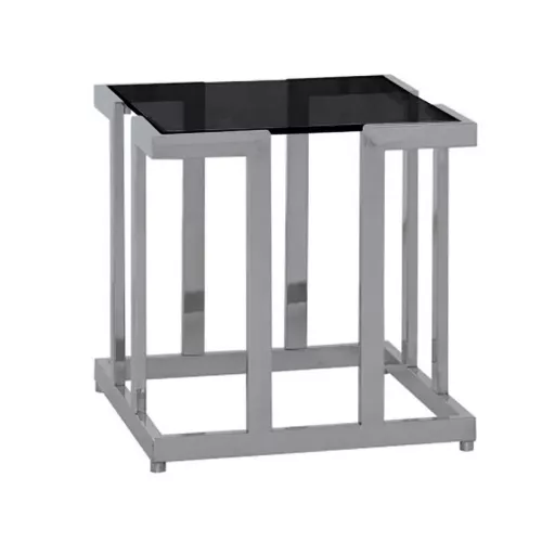  Side Table Leandro 60x60x55cm silver Black Glass