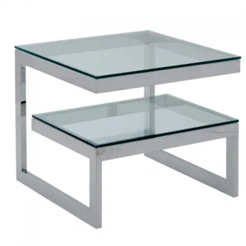  Side Table Magnus 65x65x55cm silver Clear Glass