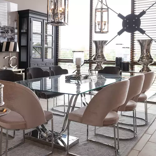 By Kohler  Dining Table Cairo 220x120x75cm silver Clear Glass (115490)