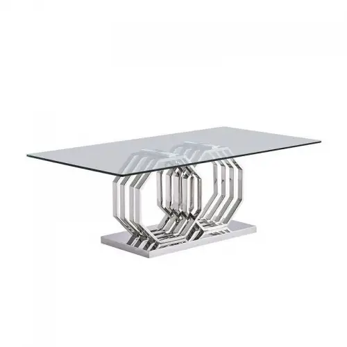 By Kohler  Dining Table Byron silver With Clear Glass 220x120x75cm (115934)