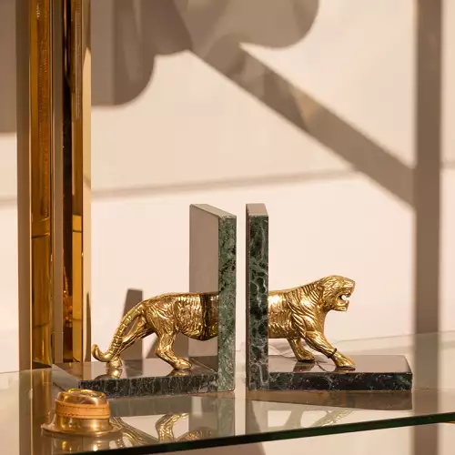 By Kohler  Bookend 29x10x18cm Tiger With Green Marble (112555)
