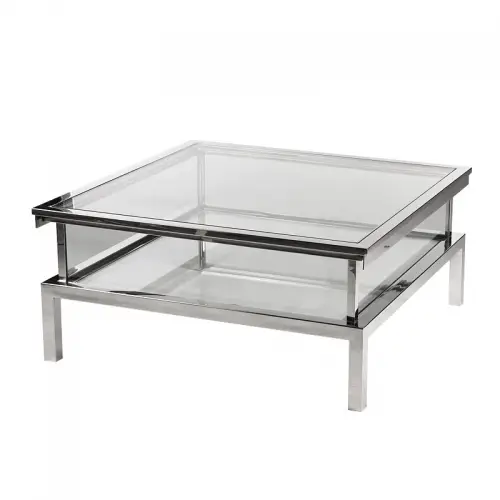  Coffee Table Farley 100x100x40cm sliding silver Glass
