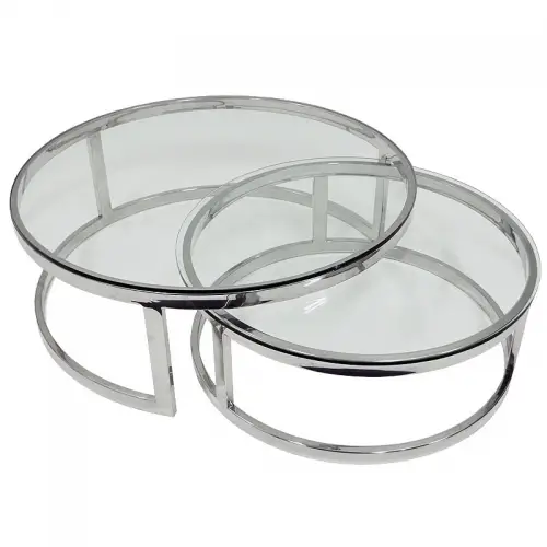  Coffee Table Mathew 100x100x35cm With Clear Glass, Set of 2