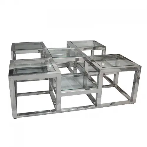 By Kohler  Coffee Table Gustavo 120x120x40cm silver Clear Glass (104960)