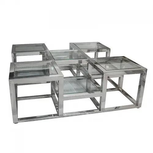  Coffee Table Gustavo 120x120x40cm silver Clear Glass