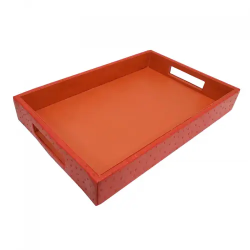 By Kohler  Tray 38x25.5x6cm With Handle red ostrich leather (111705)