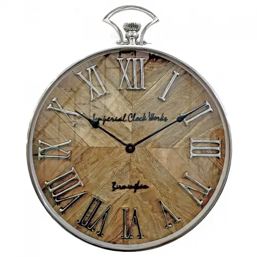 By Kohler  Wall Clock 41x5x50cm Round silver and raw wood (113095)