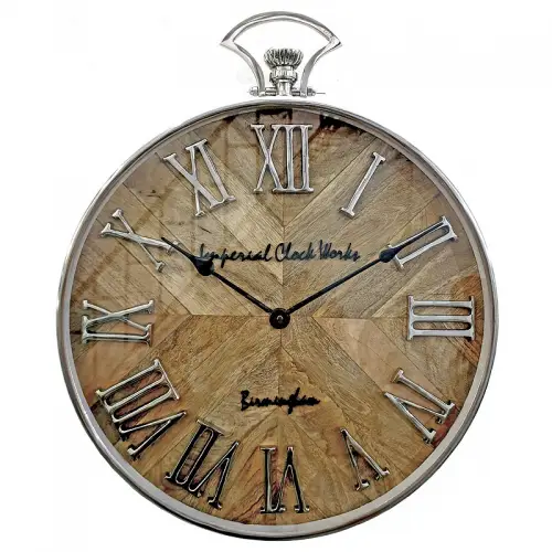  Wall Clock 41x5x50cm Round silver and raw wood