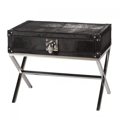  Side Table Duncan black bull skin with skull handle