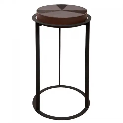  Side Table Quincy SALE  Round leather brown top black leg