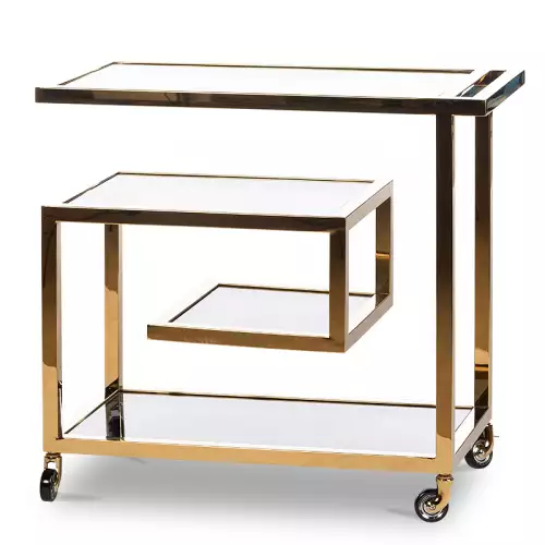 By Kohler  Bar Trolley Brodie Gold 83x42x78cm W/ Black Glass (111432)