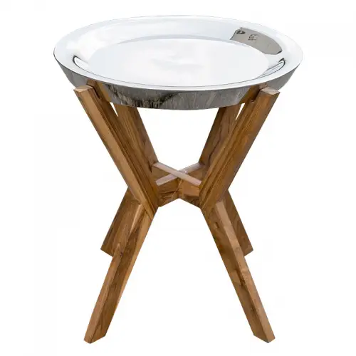 By Kohler  Side Table St. Tropez wood and silver top (107286)