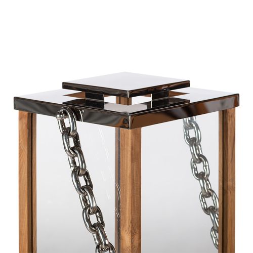 By Kohler  Lantern 30x30x80cm wood and glass Large with Chain Handle (104934)