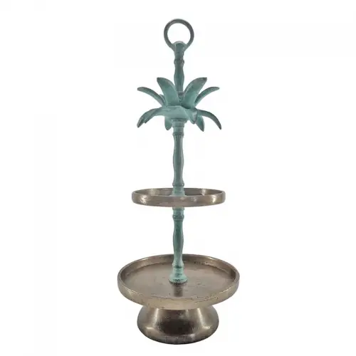 By Kohler  Stand 2-Tier 20x20x51cm (Plate 20&15cm) raw silver with turquoise palm (112872)