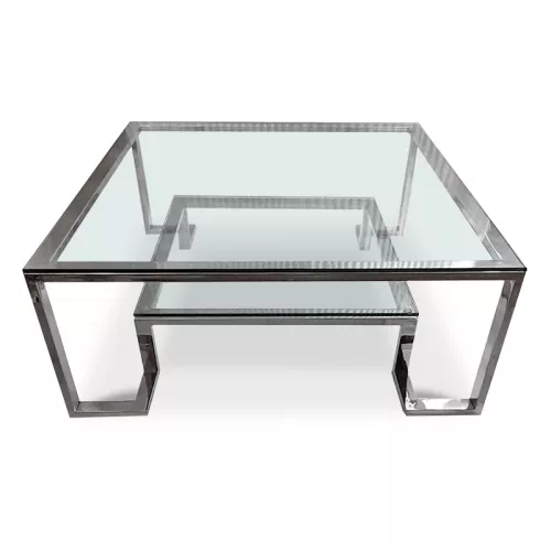 By Kohler  Center Table Keaton 100x100x41cm 2-Tier silver Glass (108156)