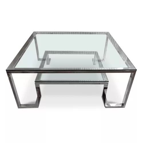  Center Table Keaton 100x100x41cm 2-Tier silver Glass