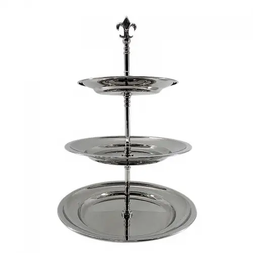  3-Tier Round Plate 30x30x48cm W/Lily silver