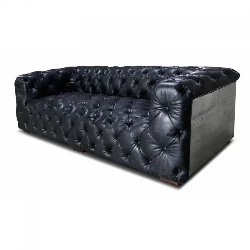  Desmond 3-Seater SALE  black airplane / Aviator style chesterfield stitching