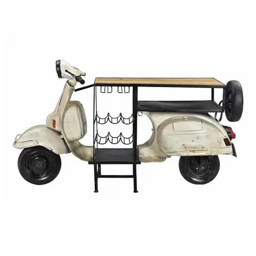 By Kohler  Bar Table Old Vespa white with woden top (114334)