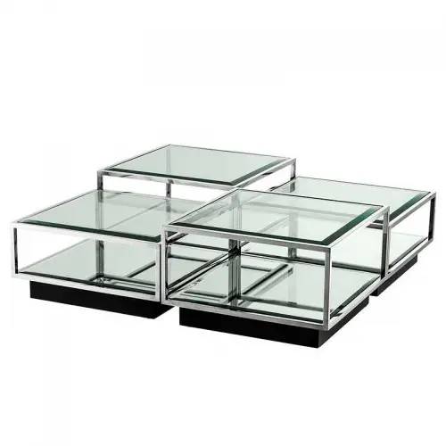  Coffee Table Lennon 130x130x40cm silver Clear Glass/Mirror