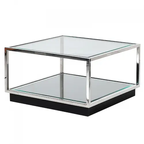  Coffee Table Kohen 65x65x40cm With Clear Glass/Mirror