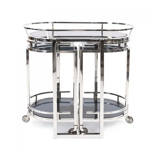  Bar Trolley Griffin Oval 79x46x84cm With Black Glass