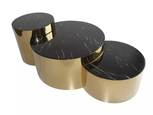 By Kohler  Stainless steel Coffee table Ashville, gold with black faux marble top (set of 3) (201445)