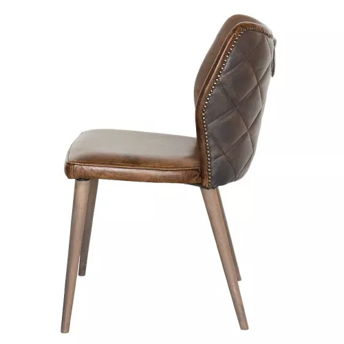By Kohler  SALE Sandy Arm Chair - Buffalo Leather Middle Brown vintage - 2 Tone - Antique nails - Grey Wash (200100-1)