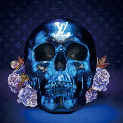  Skull Blue with Flowers - 80x80 cm